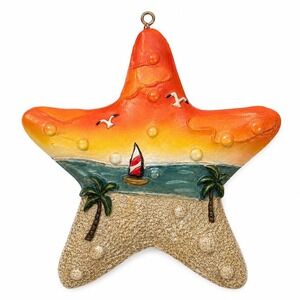 Hand Painted Tropical Starfish Beach Coastal Decor Sailboat Palm...